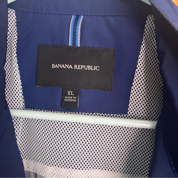 Banana Republic Navy Blue Windbreaker Jacket Coat Silver Hardware XL Preppy - Picture 6 of 10